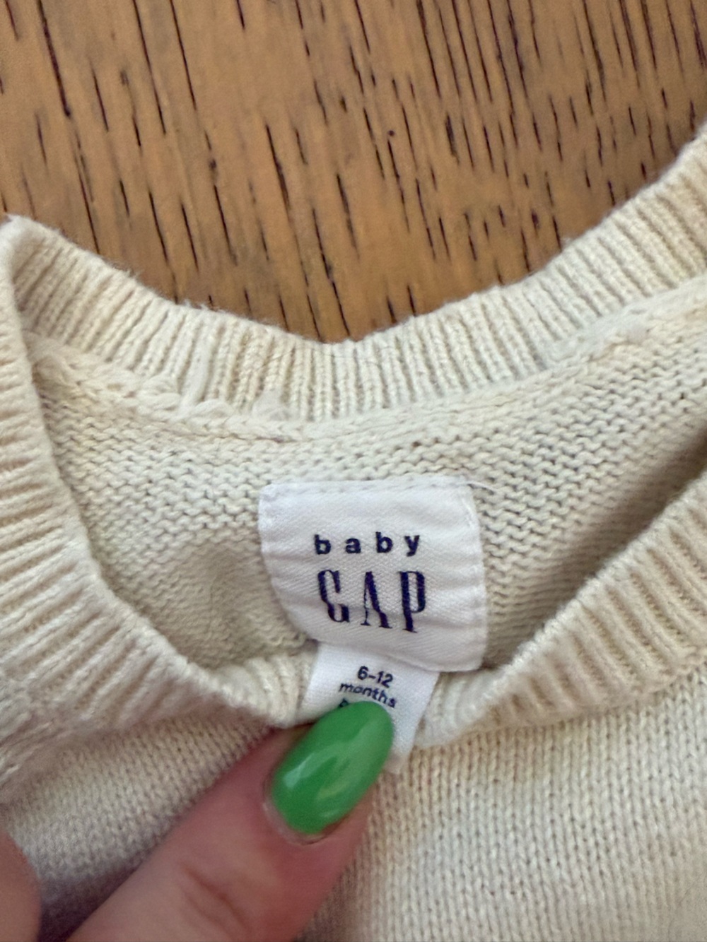 Baby Gap Teddy Bear Pocket Striped Sweater Cream Navy 6-12M - Picture 5 of 6